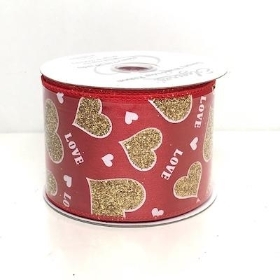 Gold Hearts Love Ribbon 63mm